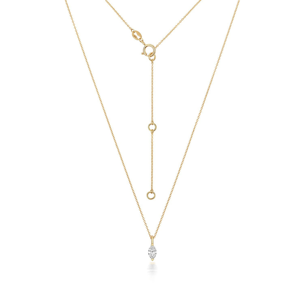 1 Natural Diamond Marquise Cut Necklace 18ct Yellow Gold Hallmarked British Made