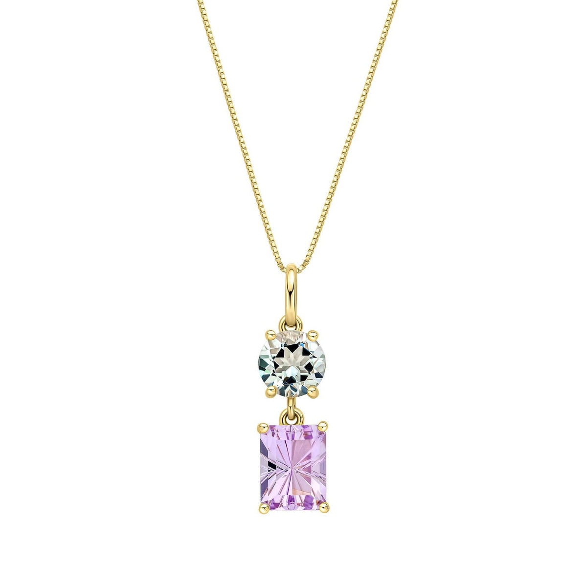 Natural Quartz and Amethyst Pendant 9ct Yellow Gold 375 Hallmarked British Made
