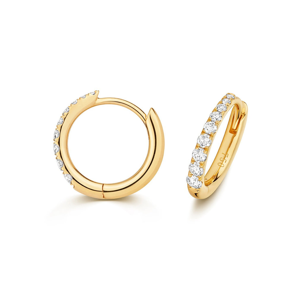 8mm Natural Diamond Hoop Earrings 18ct Yellow Gold Hallmarked British Made