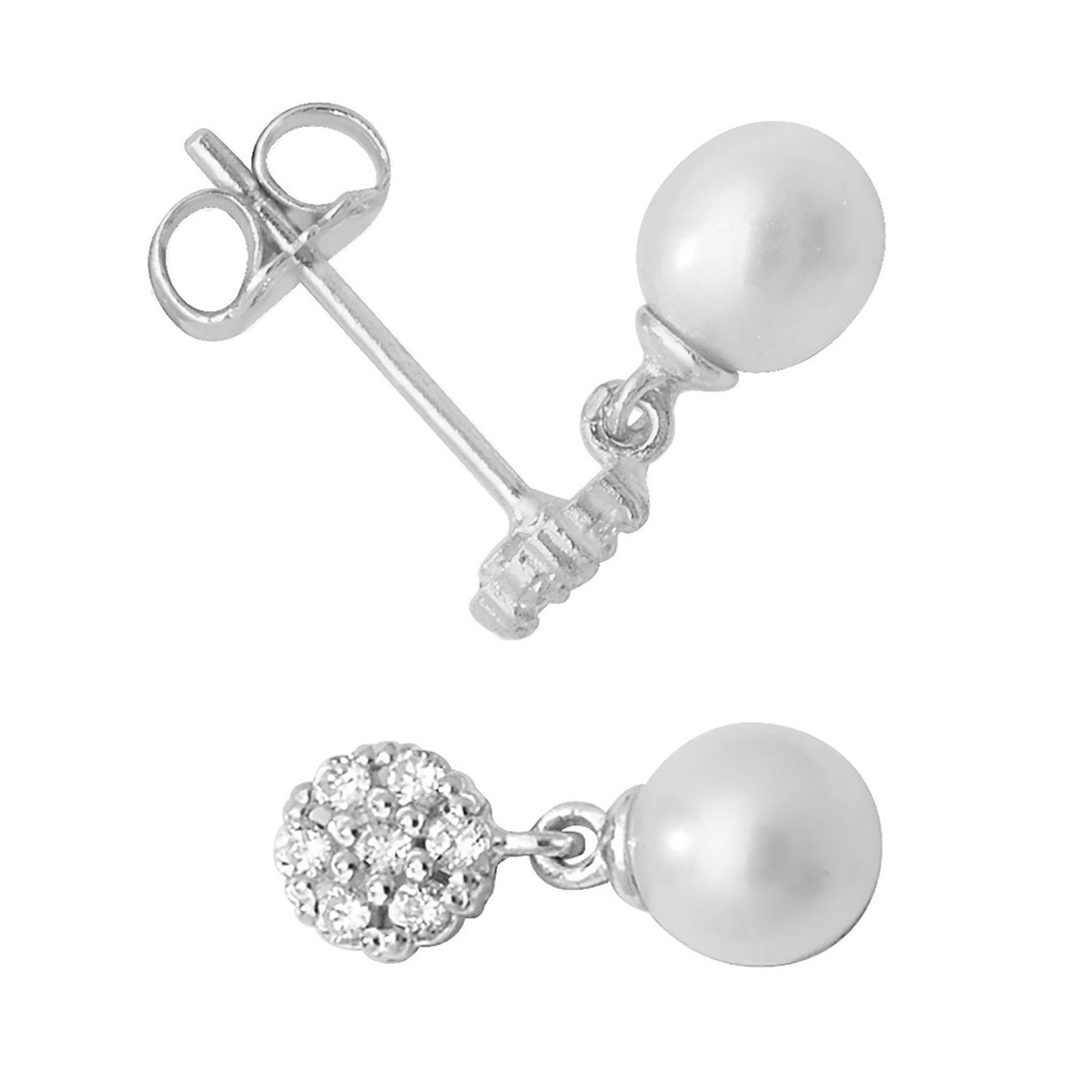 Cluster Natural Pearl Drop Earrings 9ct White Gold 375 Hallmark Brand New Boxed