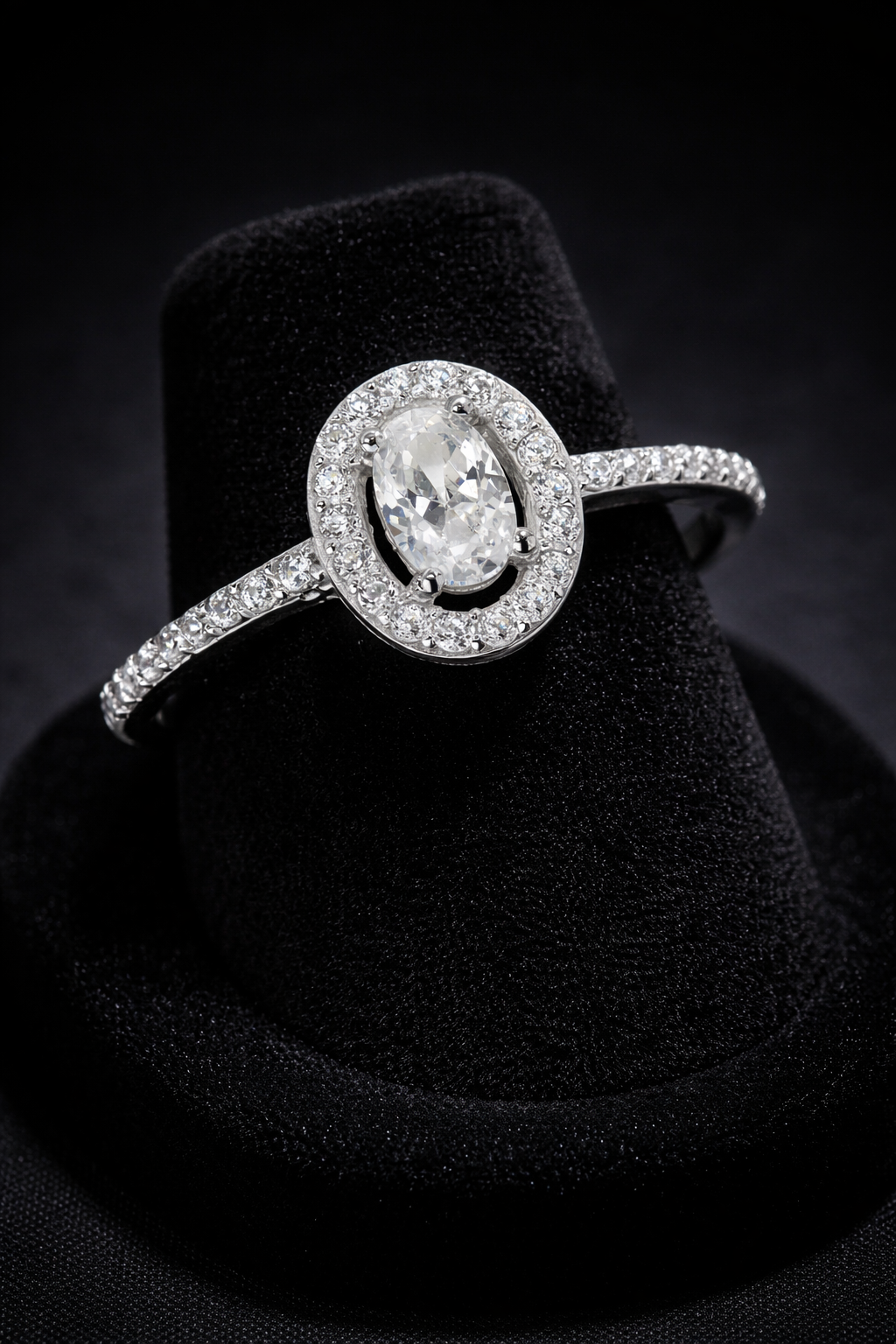 Sterling Silver Halo Ring Oval Engagement Gemstone 925 Hallmarked Size J - T