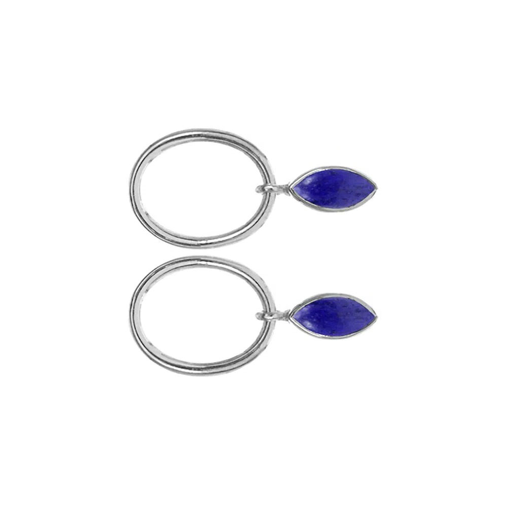 Marquise Lapis Lazuli Hoop Earrings Sterling Silver 925 Hallmark Brand New Boxed