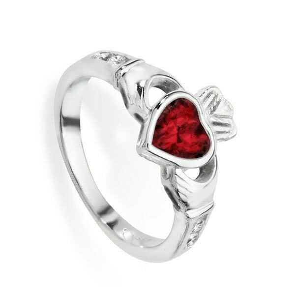 Sterling Silver Ruby Ring Claddagh July Stone 925 Hallmarked Size J - R