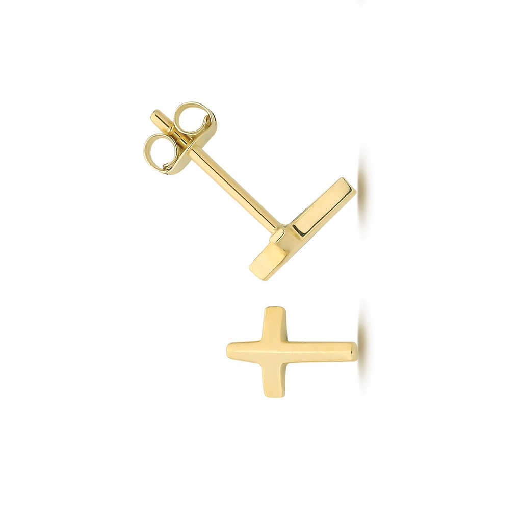 Traditional Cross Stud Earrings 9ct Yellow Gold 375 Hallmarked Brand New Boxed