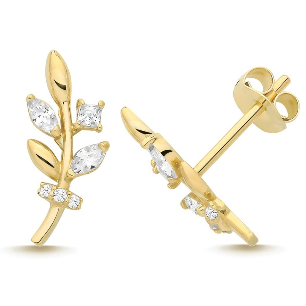 Marquise Branch Stud Earrings 9ct Yellow Gold 375 Hallmarked Brand New Boxed