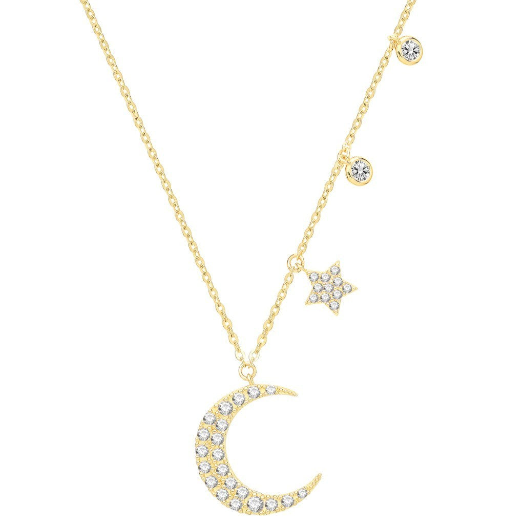 Ladies Moon And Stars Necklace 9ct Yellow Gold 375 Hallmarked British Made