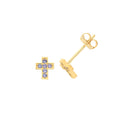 Sapphire Cross Stud Earrings Yellow Gold Natural Stone 375 Hallmarked New Boxed