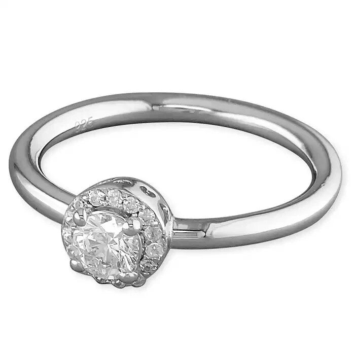 Micro Set Halo Ring Sterling Silver 925 Hallmarked British Made Size J - R