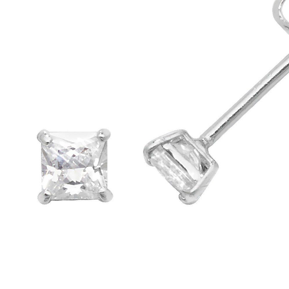 3mm Solitaire Cushion Stud Earrings 9ct White Gold 375 Hallmark Brand New Boxed