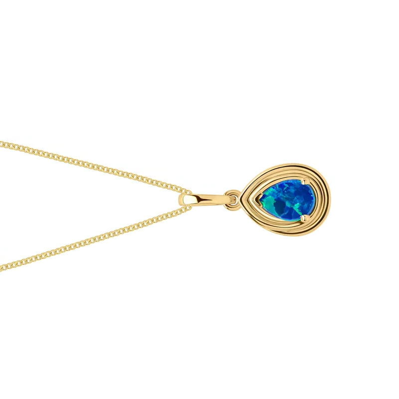 Natural Teardrop Blue Opal Pendant 9ct Yellow Gold 375 Hallmarked British Made