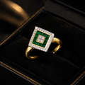 Statement Emerald Diamond Ring 9ct 2 Tone Gold 375 Hallmarked Sizes J - Q