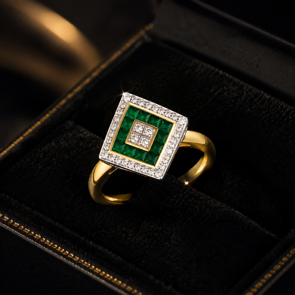 Statement Emerald Diamond Ring 9ct 2 Tone Gold 375 Hallmarked Sizes J - Q
