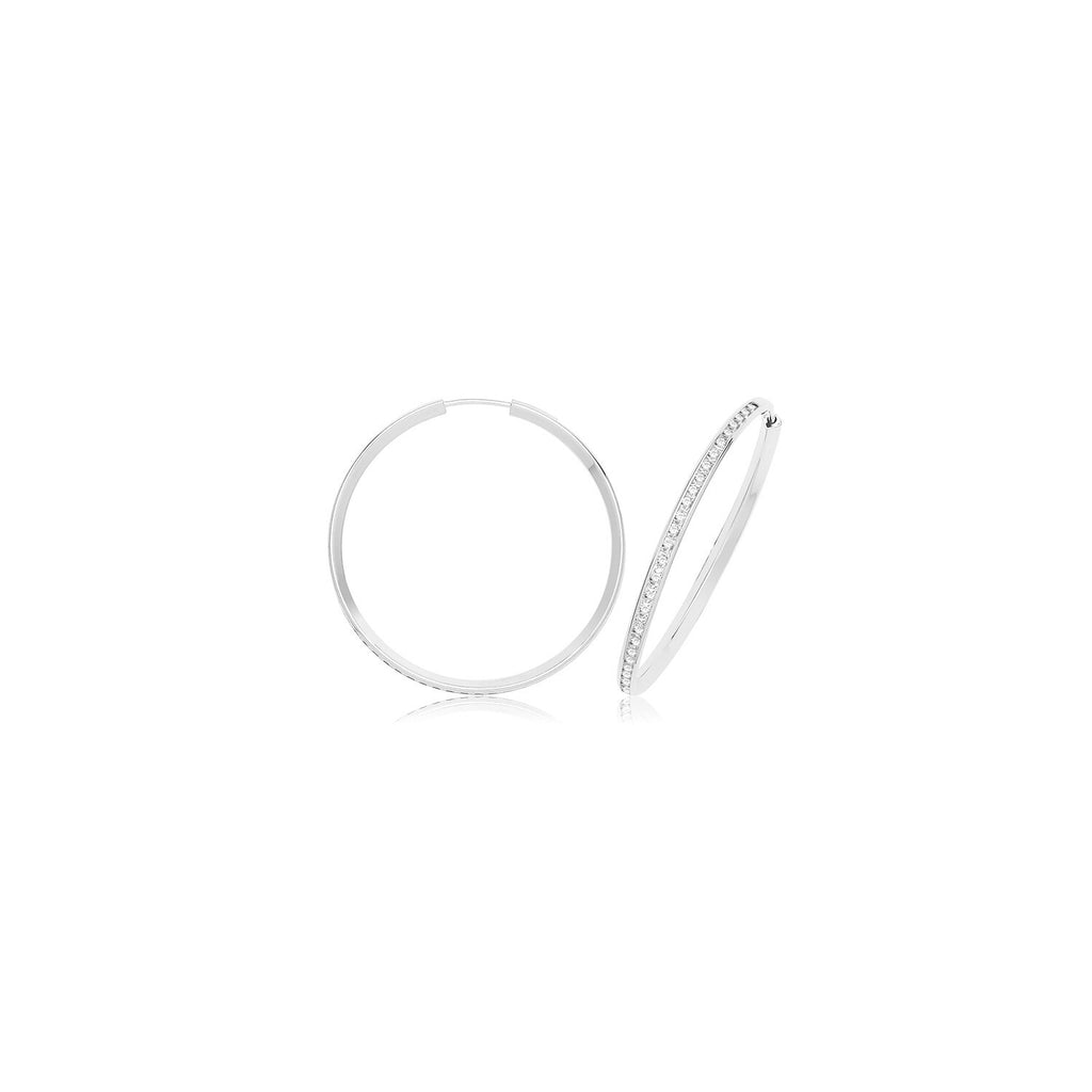9ct White Gold Channel Set Hoop Earrings 375 Hallmarked 25mm-70mm Diameter
