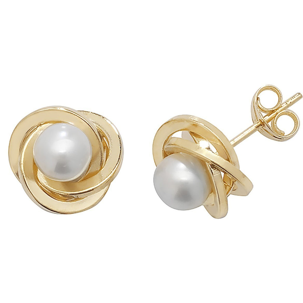 Orbit Natural Pearl Stud Earrings 9ct Yellow Gold 375 Hallmarked Brand New Boxed