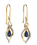 Marquise Sapphire/Diamond Drop Earrings 9ct Gold 375 Hallmarked British Made