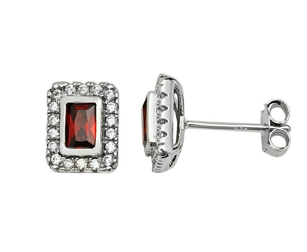 Garnet Gemstone Earrings Solid Sterling Silver 925 Hallmark Brand New Boxed