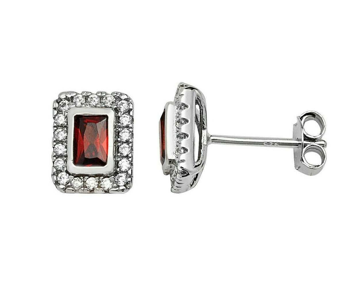 Garnet Gemstone Earrings Solid Sterling Silver 925 Hallmark Brand New Boxed