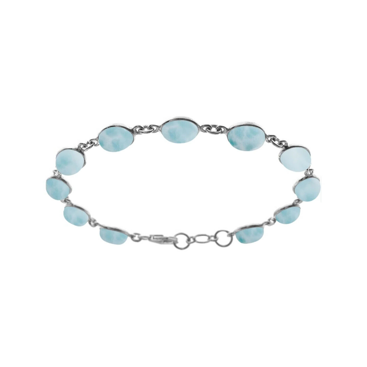 Flush Oval Larimar Bracelet Sterling Silver 925 Hallmarked Brand New Boxed