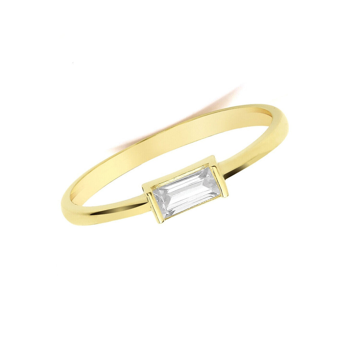 Solitaire Baguette Ring 9ct Yellow Gold Hallmarked Sizes J - T  British Made