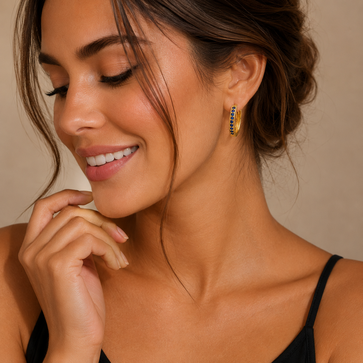 9ct Yellow Gold Sapphire Hoop Earrings British Made 375 Hallmark Brand New Boxed