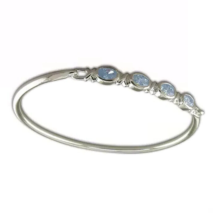 Blue Topaz Hinged Bangle Sterling Silver 925 Hallmarked British Made Brand New