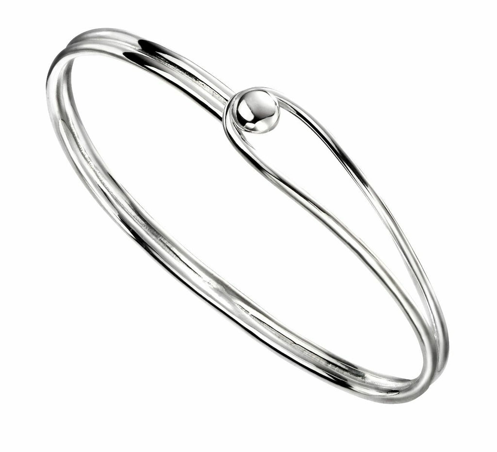 Oval Bangle With Ball Clasp Solid Sterling Silver 925 Hallmarked Brand New