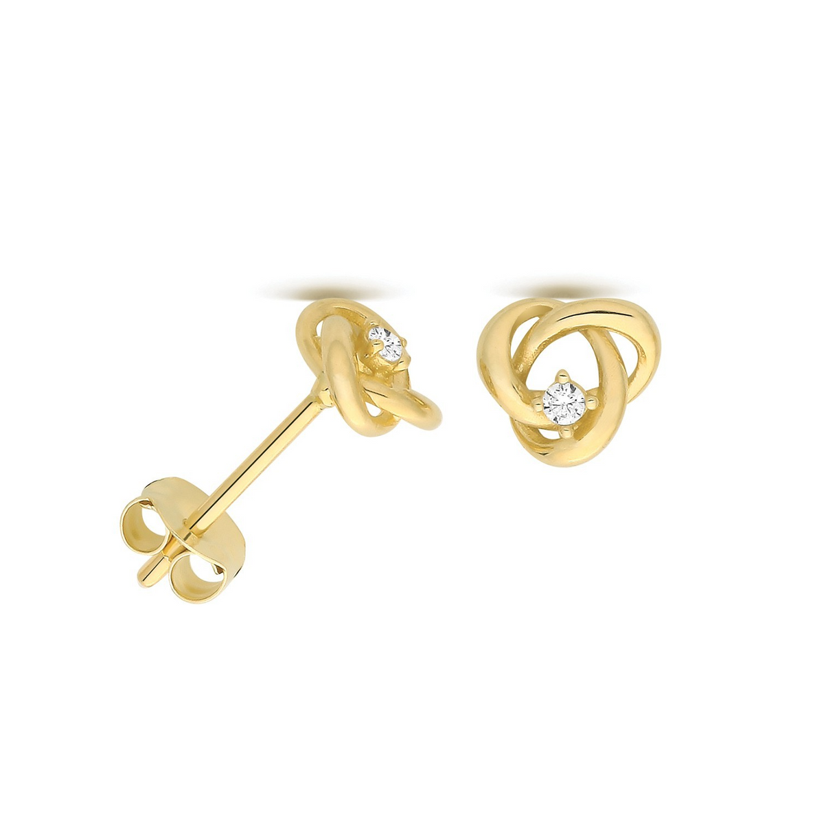 Solitaire Knot Stud Earrings 9ct Yellow Gold 375 Hallmarked Brand New Boxed