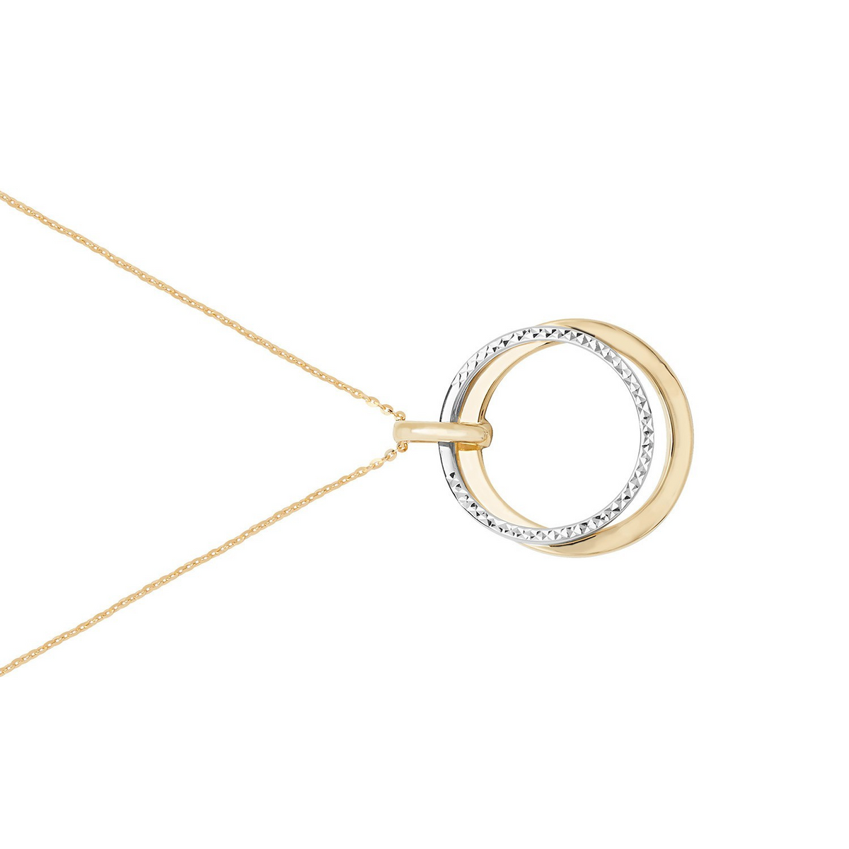 Ladies Overlapping Circle Necklace 9ct 2 Tone Gold 375 Hallmarked British Made