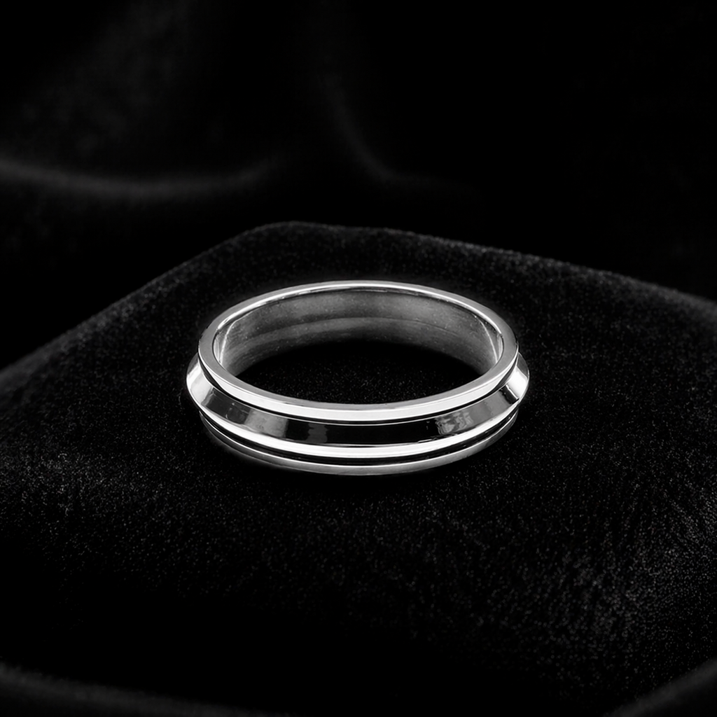 2 Tone Spinner Ring Sterling Silver 925 Hallmarked British Made Size J - T