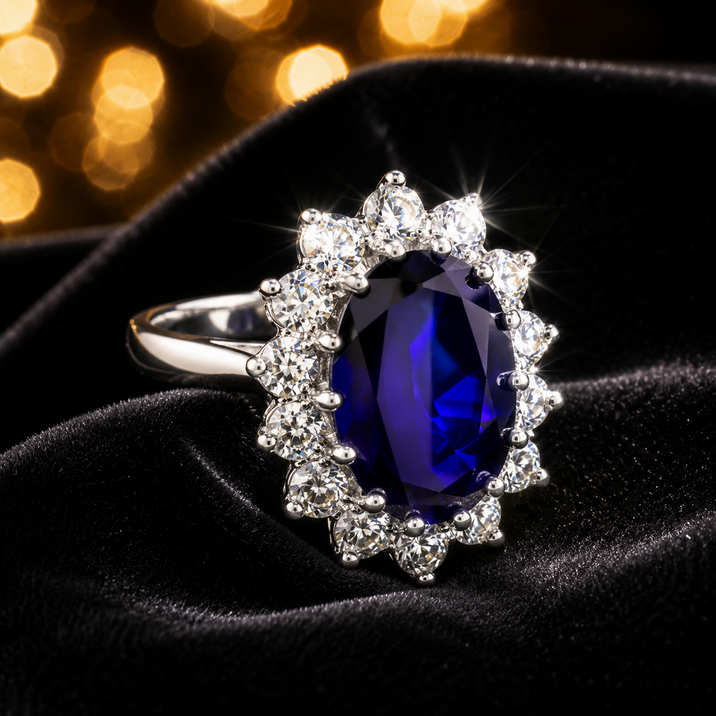 Oval Halo Sapphire Ring Sterling Silver 925 Hallmarked British Made Size P - R