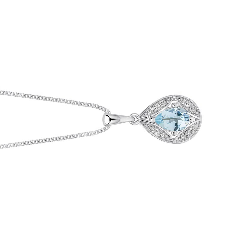 Art Deco Aquamarine & Topaz Pendant 9ct White Gold 375 Hallmarked British Made