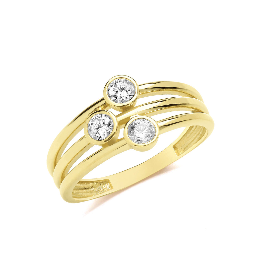 3 Band Interlocking Ring 9ct Yellow Gold Hallmarked Sizes J - T British Made