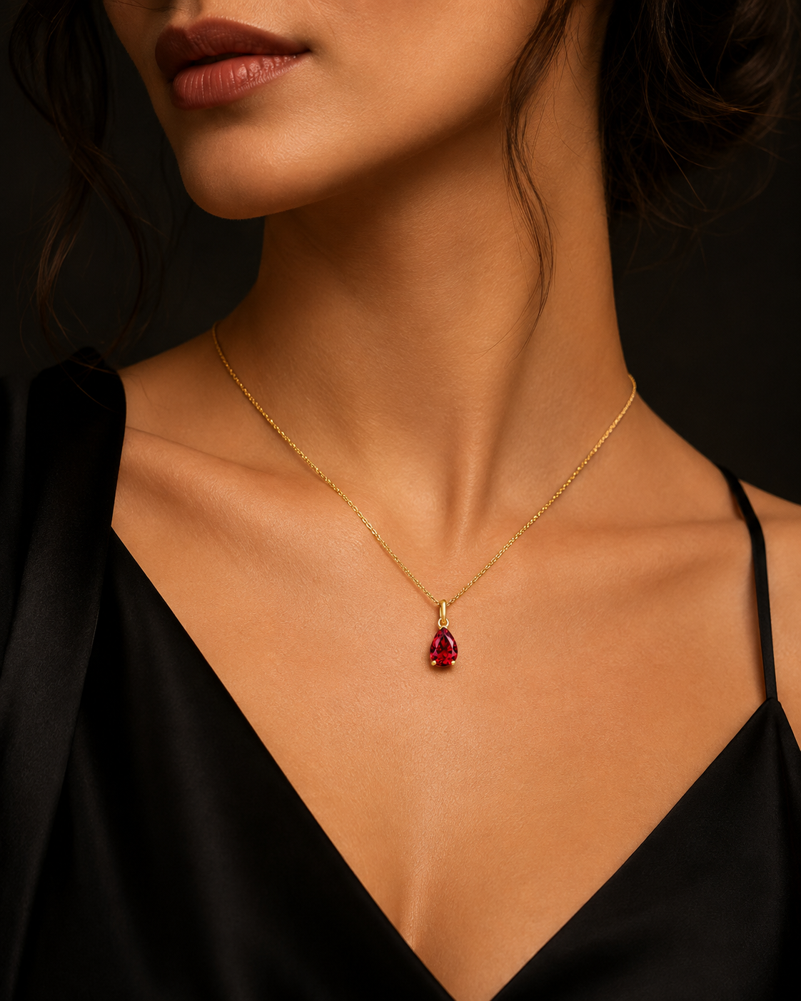 Teardrop Natural Ruby 9ct Yellow Gold Pendant Hallmarked All Chain Lengths