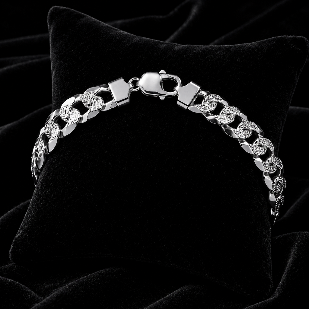 Gents Solid Sterling Silver DC Curb Chain Bracelet British Made 925 Hallmarked