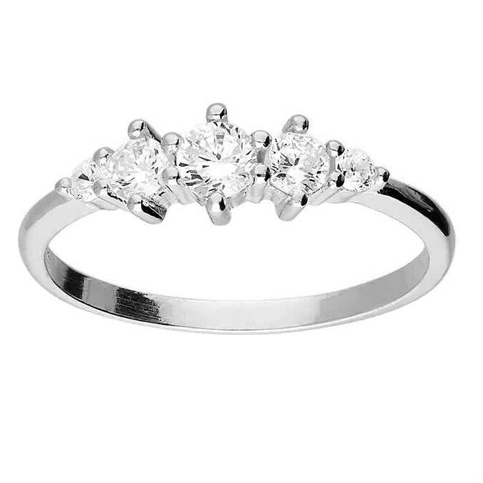 5 Stone Graduated Ring Sterling Silver 925 Hallmarked British Made Size L - R
