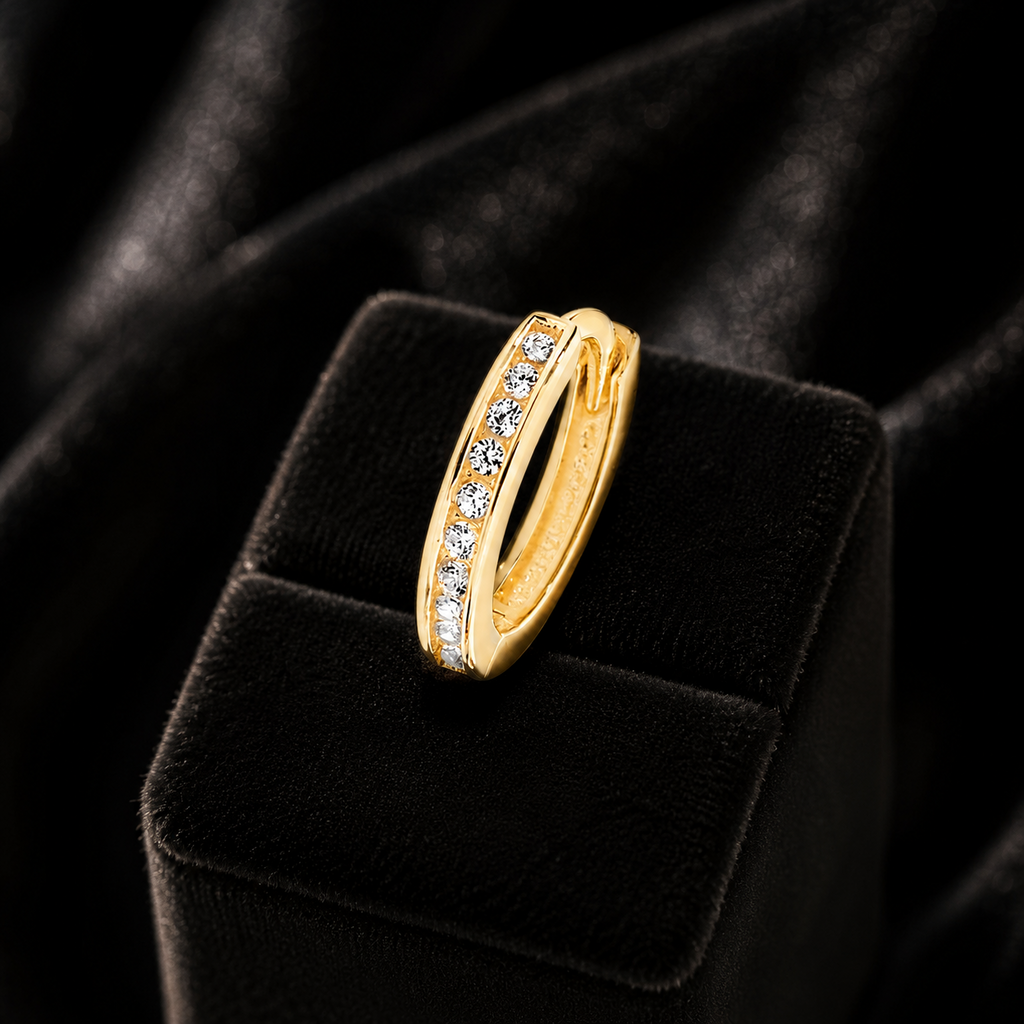 Mens 10 Stone Huggie Hoop Earring 9ct Yellow Gold 375 Hallmarked Brand New