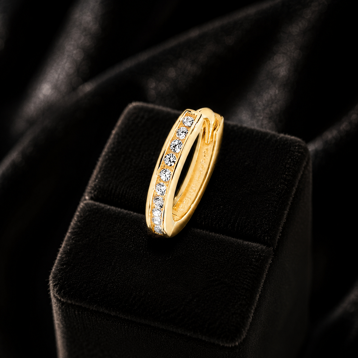 Mens 10 Stone Huggie Hoop Earring 9ct Yellow Gold 375 Hallmarked Brand New