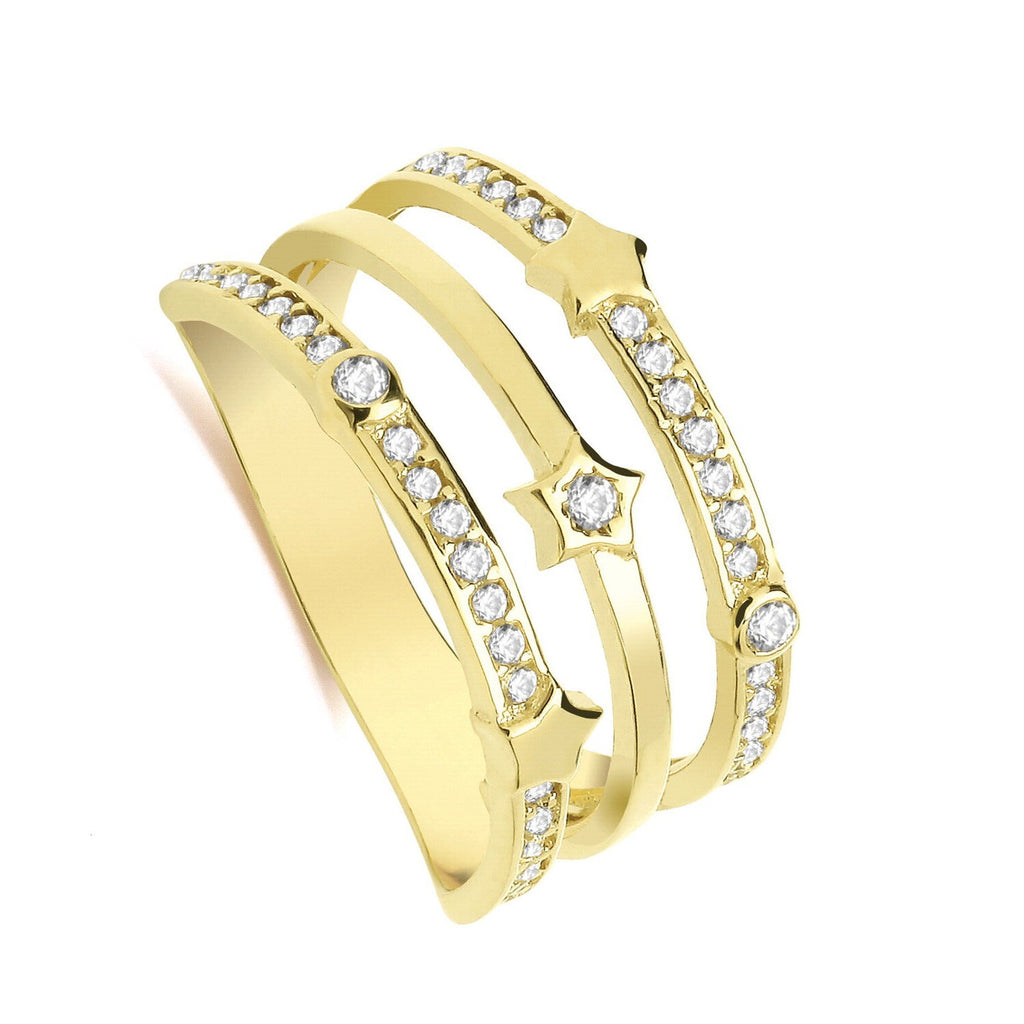 3 Band Star Ring 9ct Yellow Gold Hallmarked Sizes J - T British Made