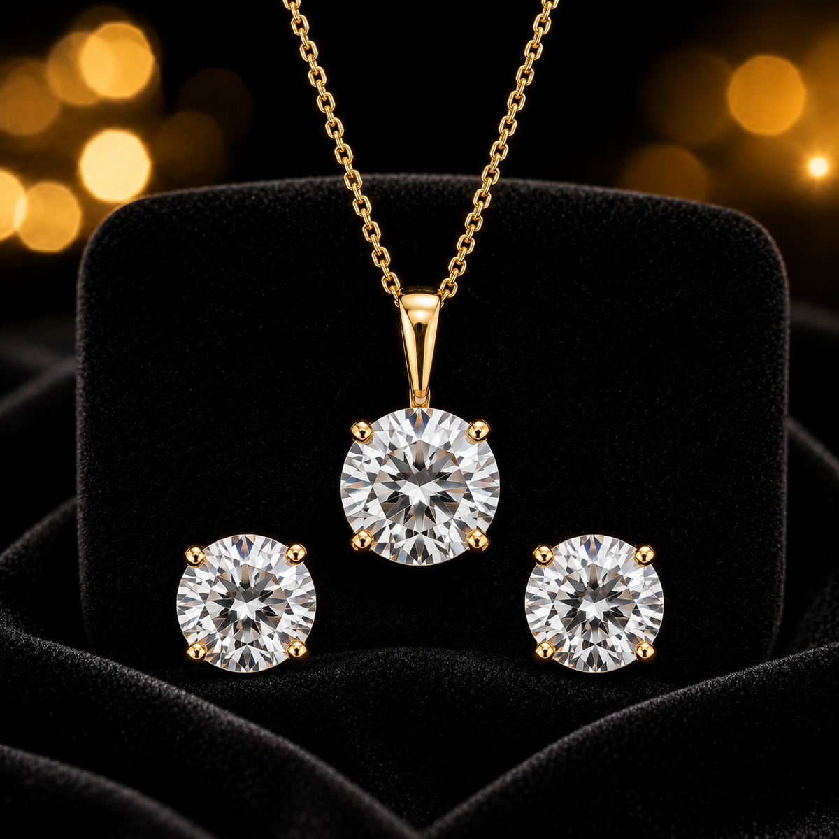 Gemstone Pendant and Earrings Set Solid Yellow Gold Solitaire 18" Chain Hallmark