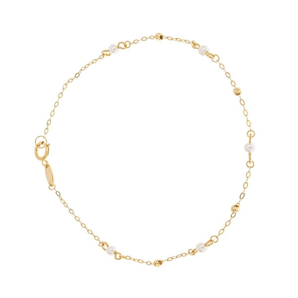Pearl Trace Station Bracelet In 9ct Yellow Gold 375 Hallmarked British Made