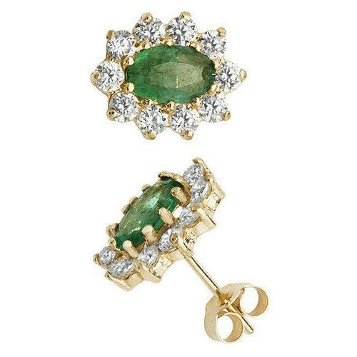 Yellow Gold Emerald Earrings Cluster Natural Stone 375 9 Carat New Boxed
