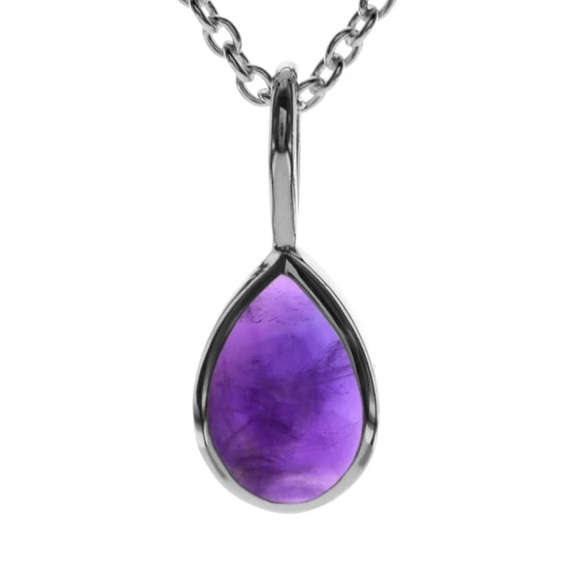 Amethyst Teardrop Necklace Solid Sterling Silver 925 Hallmarked British Made