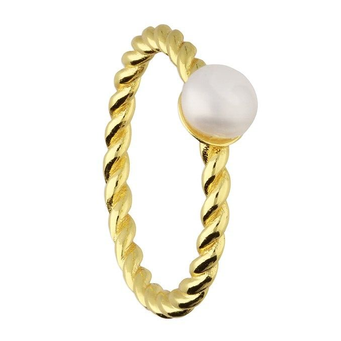 2mm Twist Pearl Ring 14ct Yellow Gold Plated Hallmarked British Made Size K - Q
