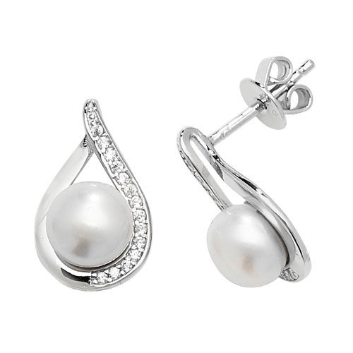 Pearl Teardrop Stud Earrings Sterling Silver 925 Hallmarked British Made