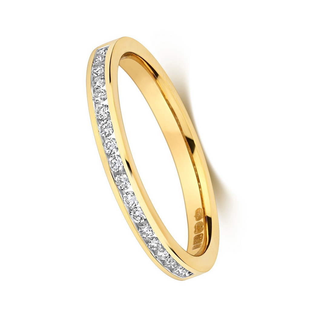 Channel Set Natural Diamond Eternity Ring 18ct Yellow Gold Hallmarked Sizes J-Q