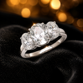 Sterling Silver Three Stone Ring Oval Trilogy Engagement 925 Hallmark Size L - T