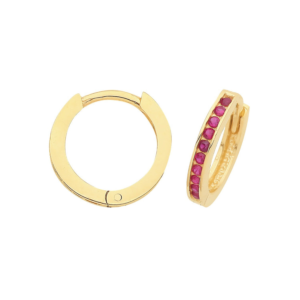 9ct Yellow Gold Ruby Hoop Earrings British Made 375 Hallmark Brand New Boxed