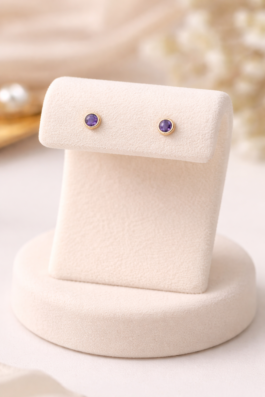 Yellow Gold Amethyst Earrings Solitaire Natural Stone 375 9 Carat New Boxed