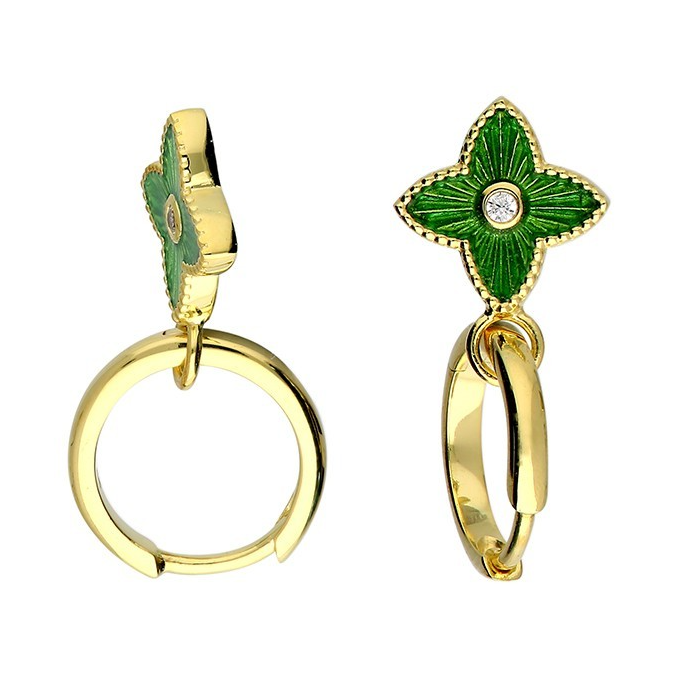 Quatrefoil Drop Hoop Earrings 18ct Yellow Gold Plated Hallmark Brand New Boxed