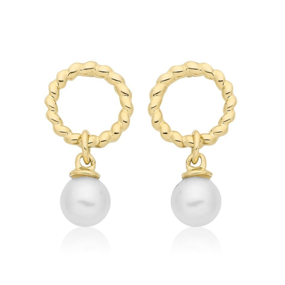 Natural Pearl Ribbon Drop Earrings 9ct Yellow Gold 375 Hallmarked Brand New